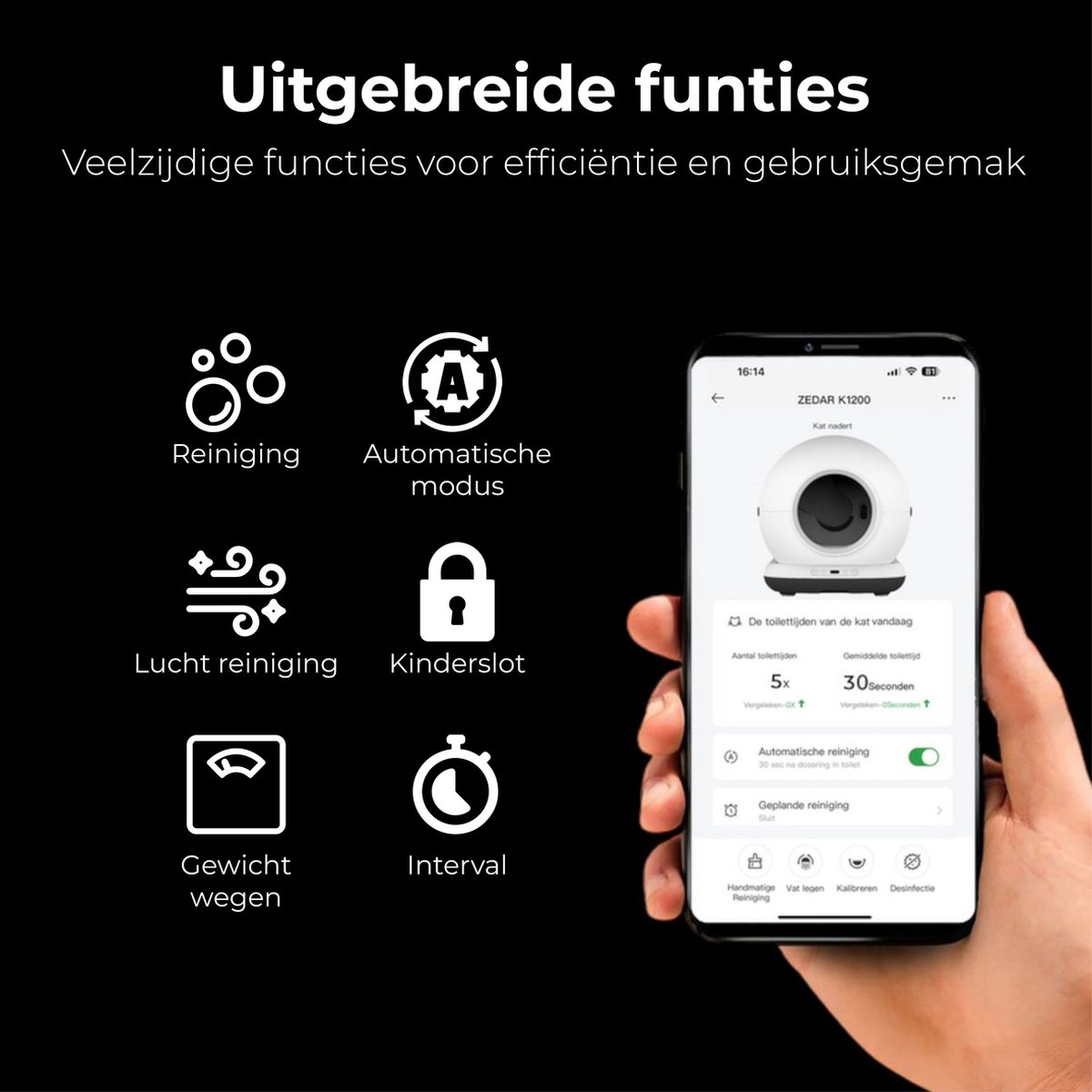 Zedar K1200 Automatische Kattenbak 3 Zedar K1200 Automatische Kattenbak Uitgebreide Functies