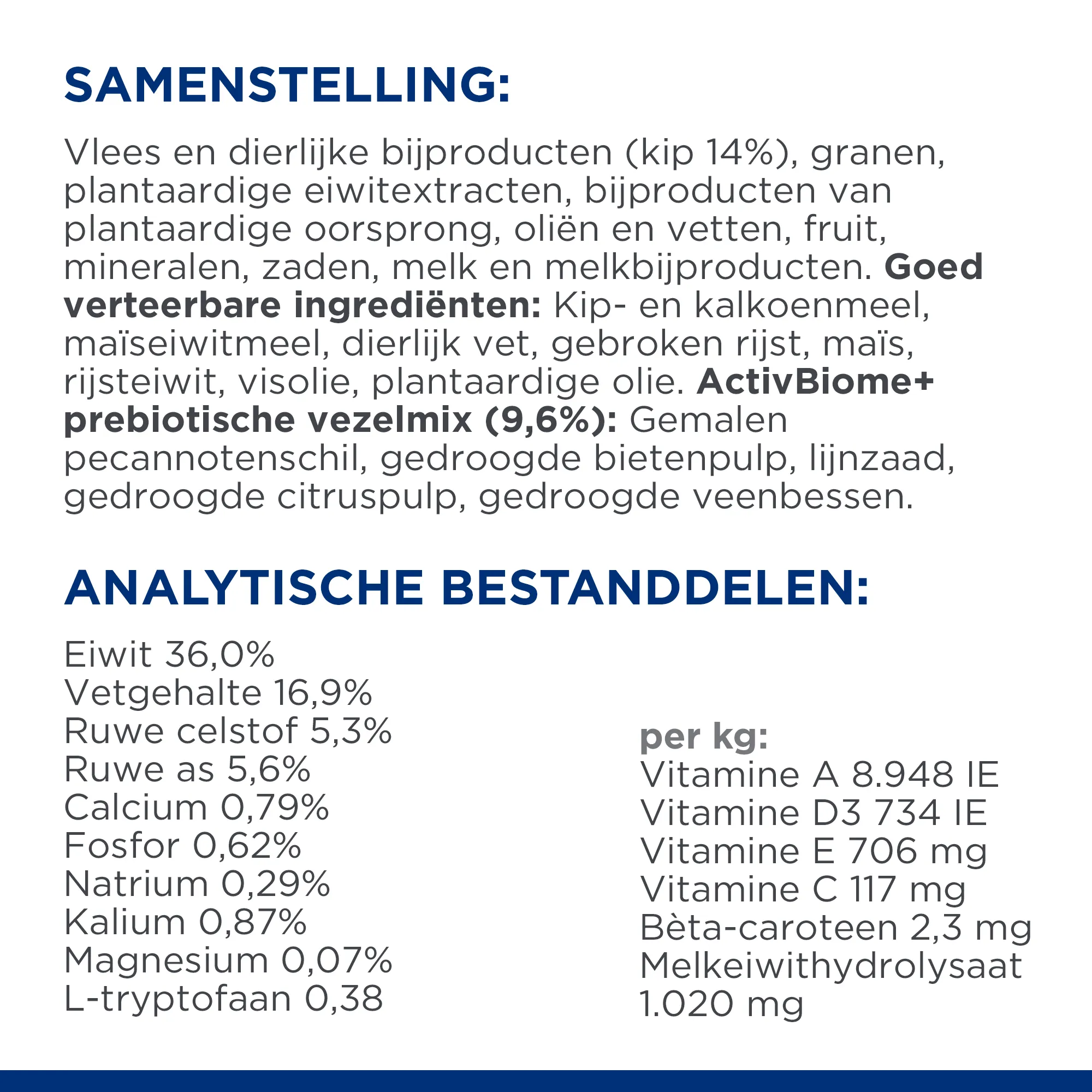 Hill's Prescription Diet Gastrointestinal Biome Stress Kat 6 Gastrointestinal Biome Stress Ingrediënten